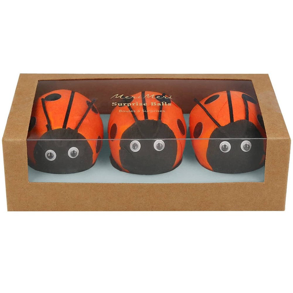 Meri Meri Ladybug Surprise Balls (3 pcs) - product shown in packaging. 