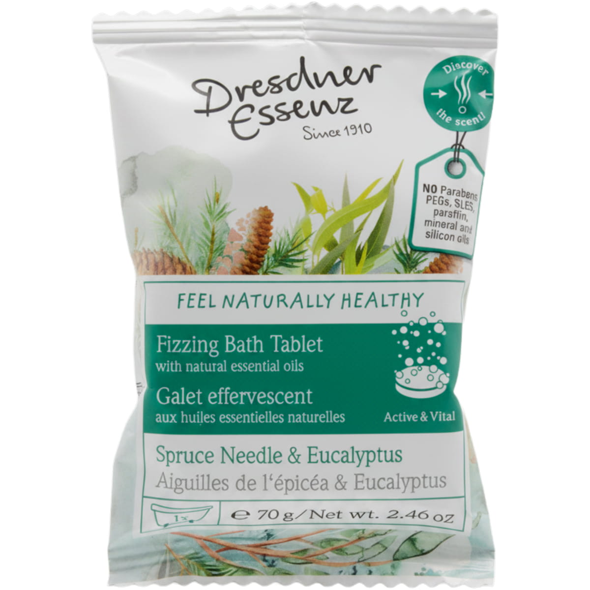Dresdner Essenz Fizzing Bath Tablet - Spruce Needle &amp; Eucalyptus (70 g)