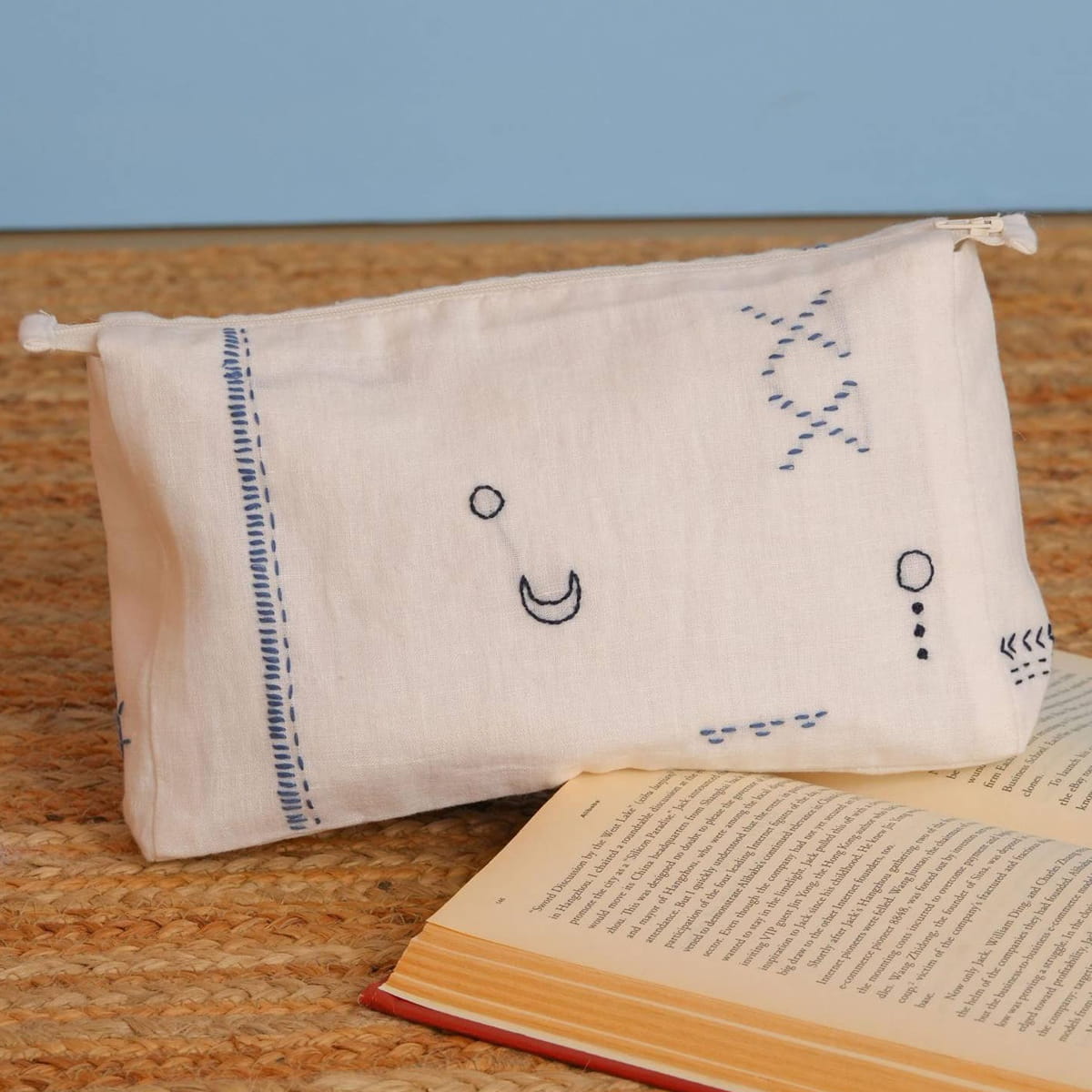 Live Linen Linen Elements Pouch (1 pc) - product shown on top of book. 
