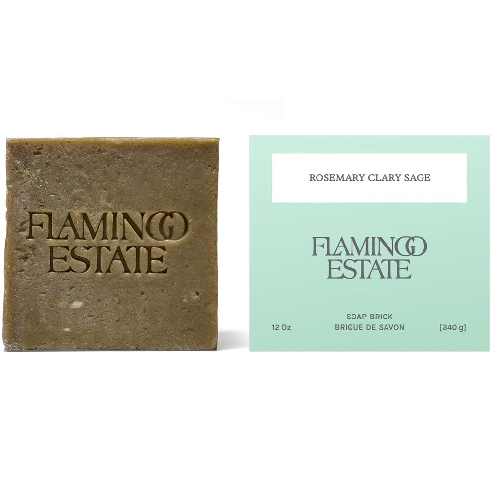 Flamingo Estate Rosemary Green Leaf Parsley Soap Brick (340 g) - product shown next to packaging. 