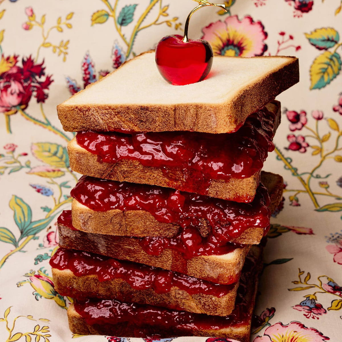 Sky High Farm Goods Strawberry Jam (8 oz) - product shown on sandwhich. 