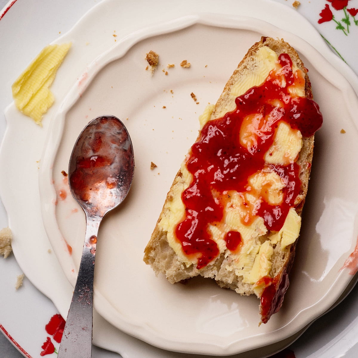 Sky High Farm Goods Strawberry Jam (8 oz) - product shown on butter toast. 