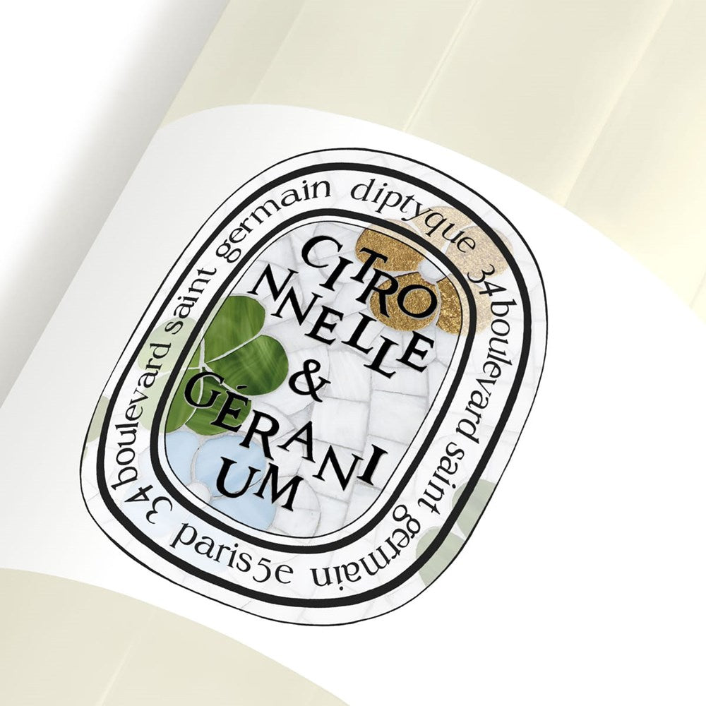Diptyque Lemongrass &amp; Geranium Perfumed Cleansing Body Gel (200 ml) - product shown up close. 
