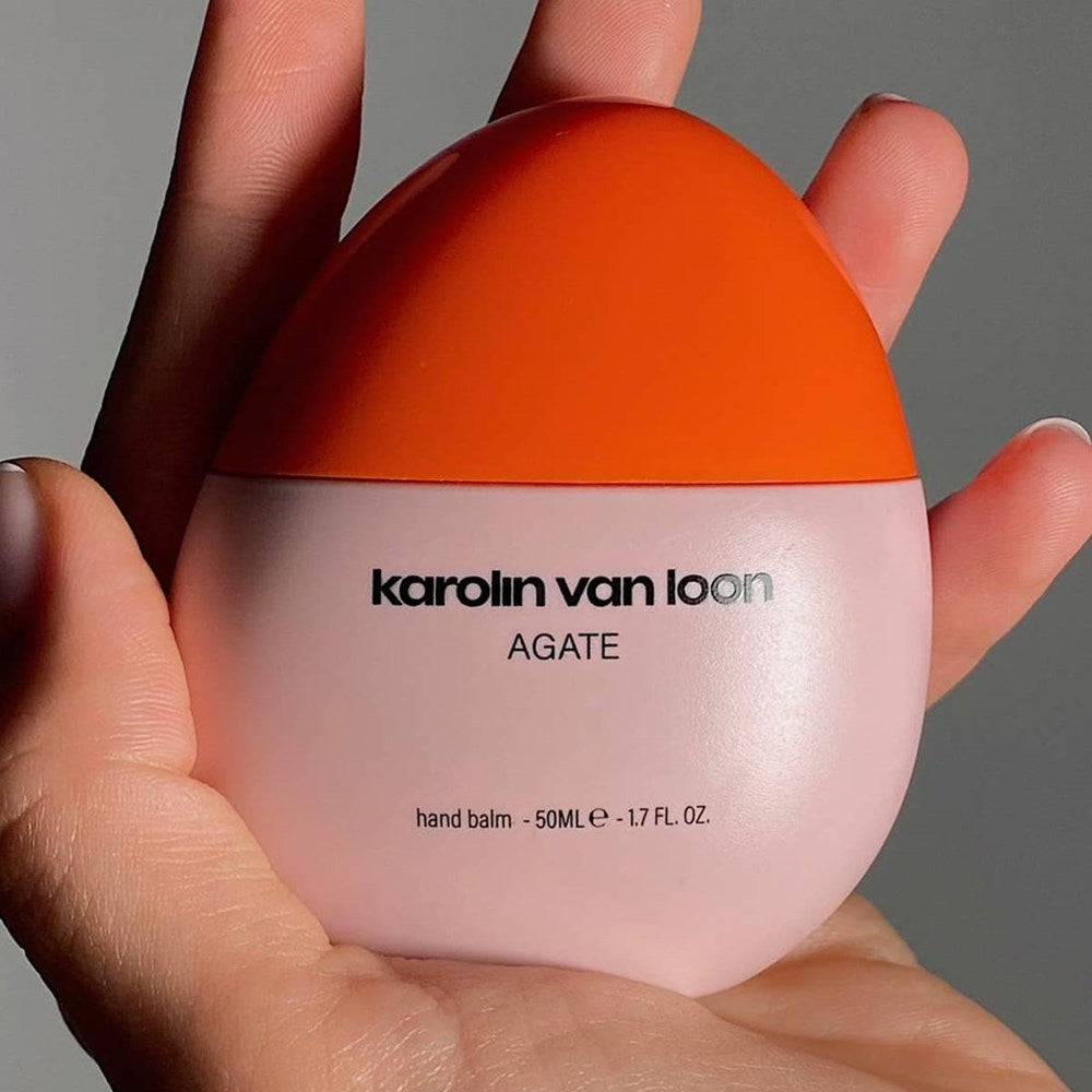 Karolin Van Loon Agate Hand Balm (50 ml) - product shown being held. 