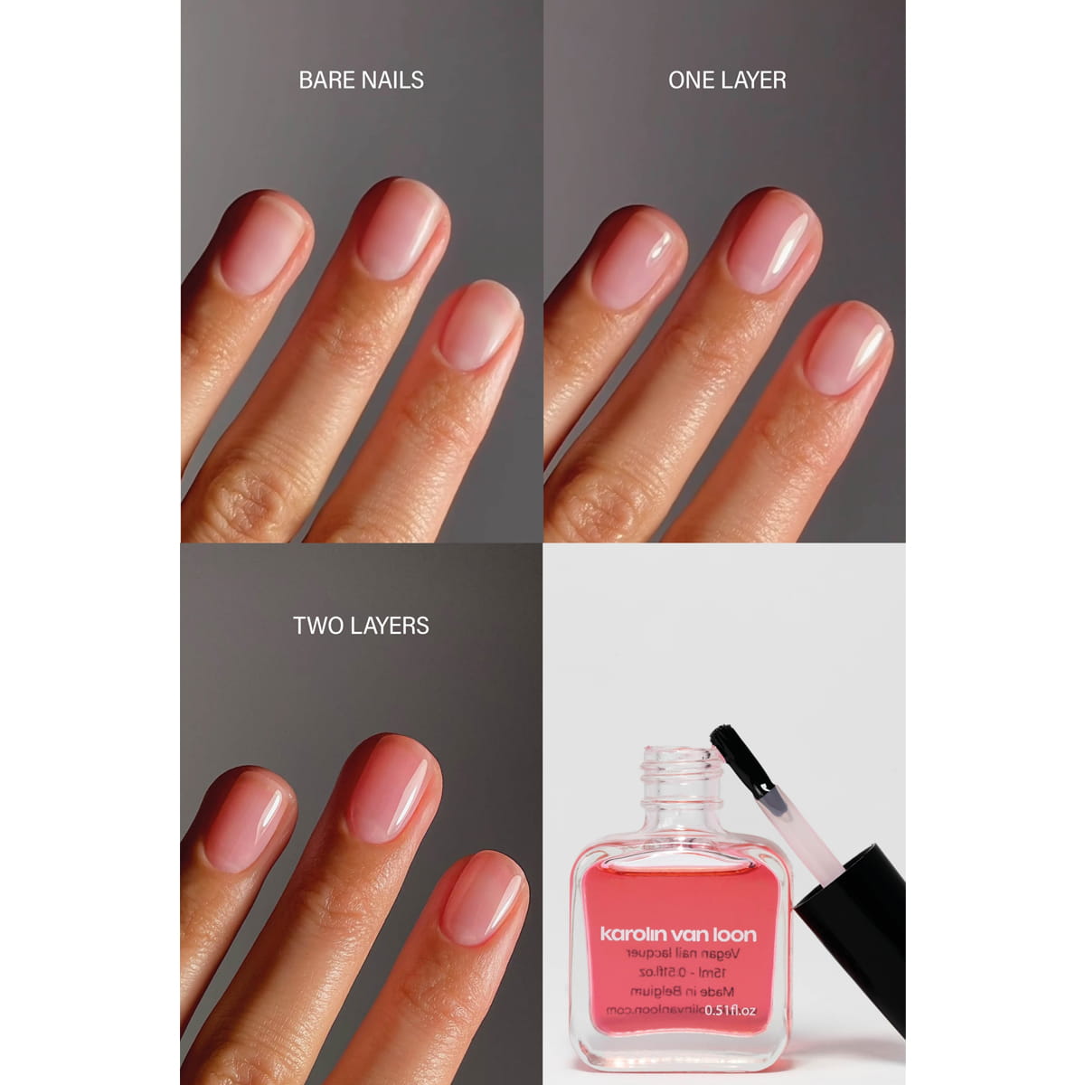 Karolin Van Loon Nail Polish - 56 Hydra Glow (15 ml) - product infographic shown. 