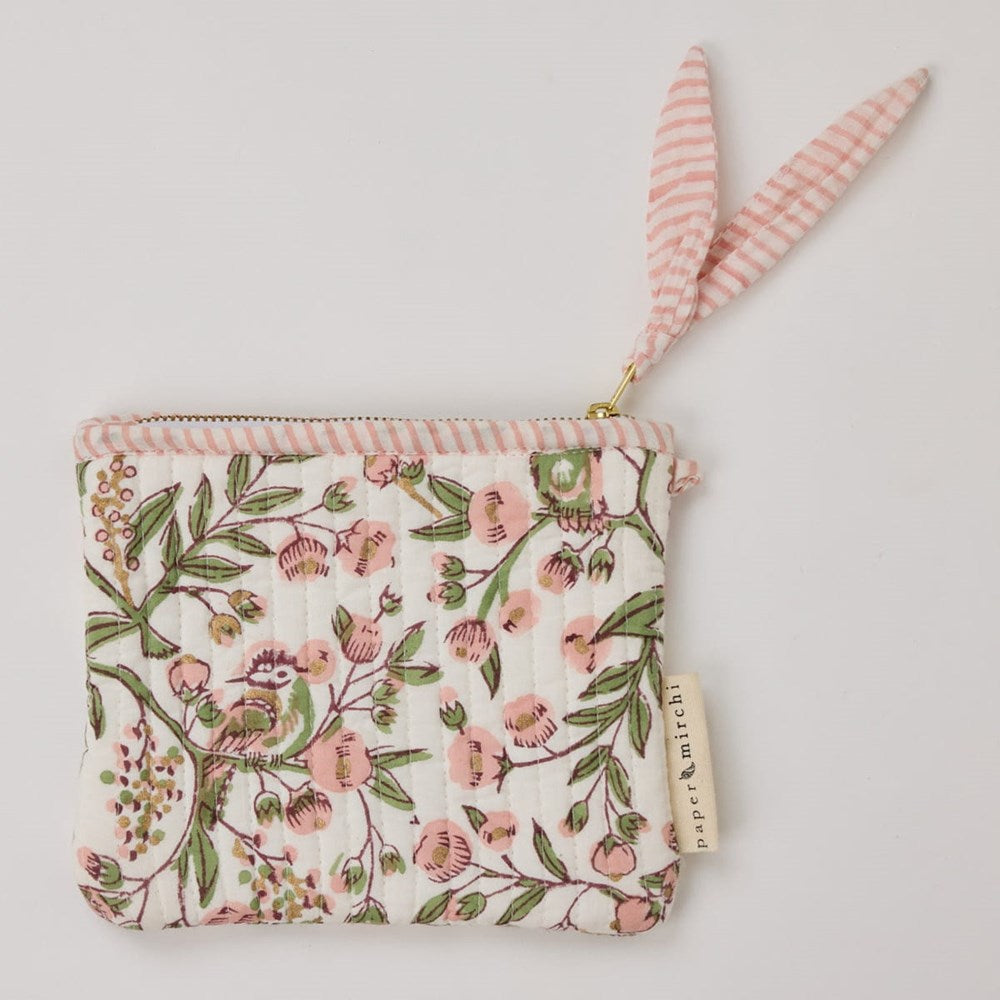 Paper Mirchi Organic Cotton Pouch Set - Floral Blush (2 pcs) - product shown on white counter.