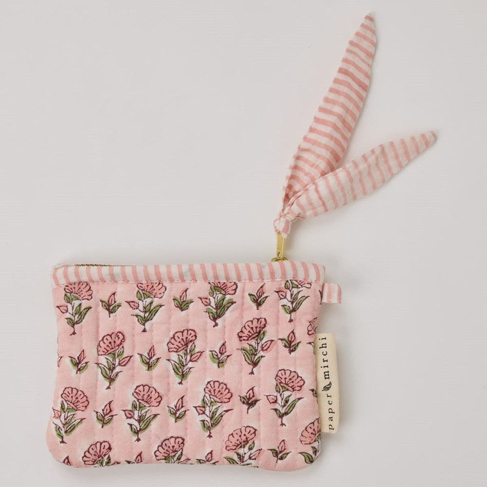 Paper Mirchi Organic Cotton Pouch Set - Floral Blush (2 pcs) - product shown on white counter. 