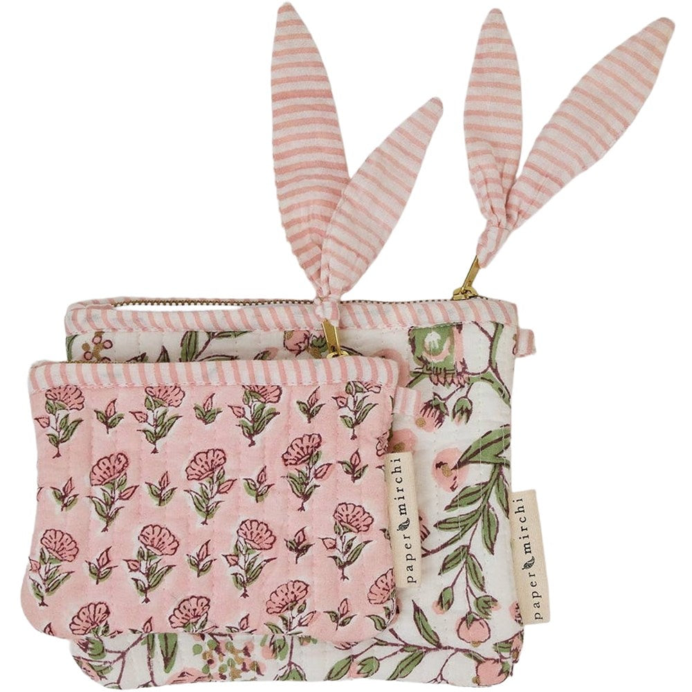 Paper Mirchi Organic Cotton Pouch Set - Floral Blush (2 pcs)