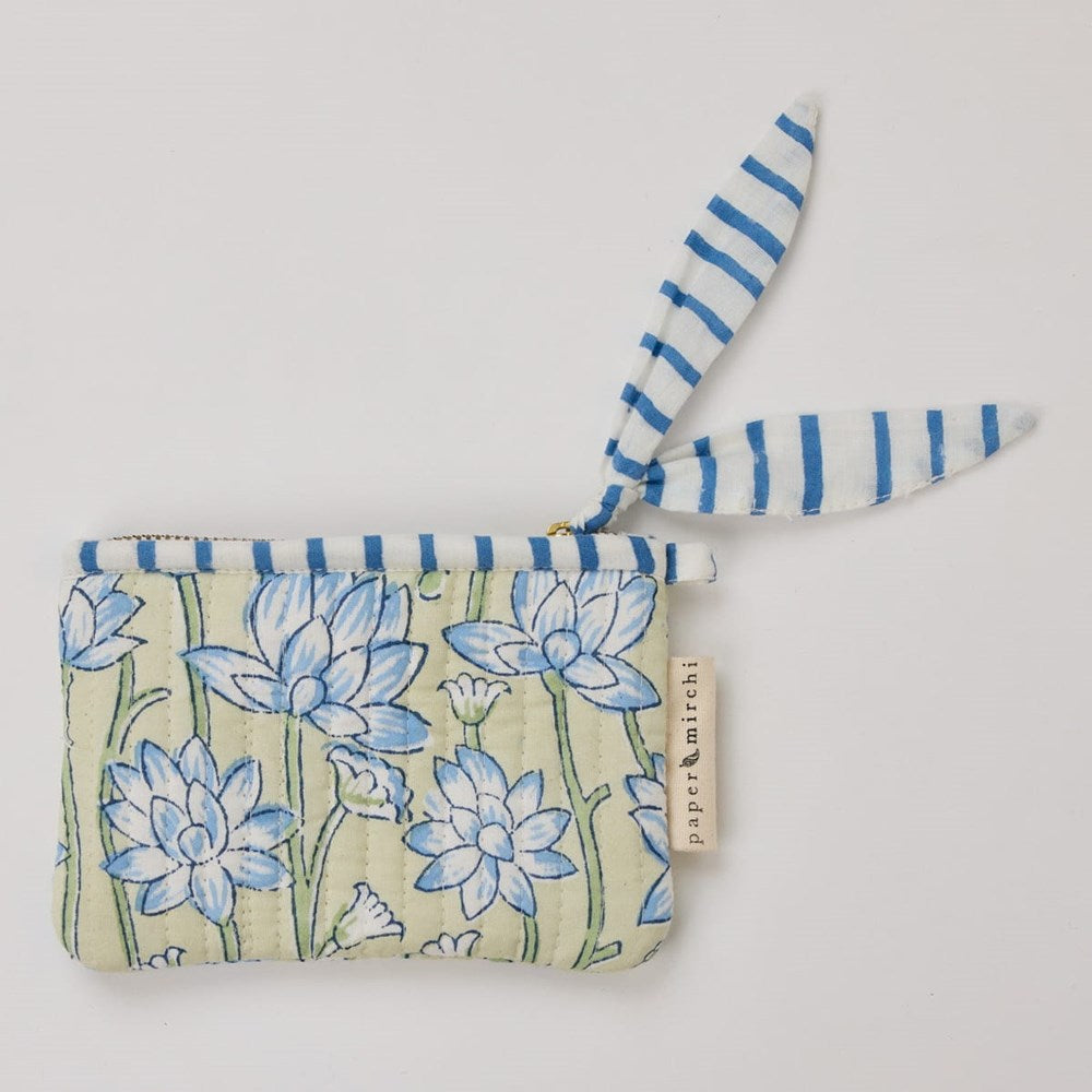 Paper Mirchi Organic Cotton Pouch Set - Floral Indigo (2 pcs) - product shown on white background. 