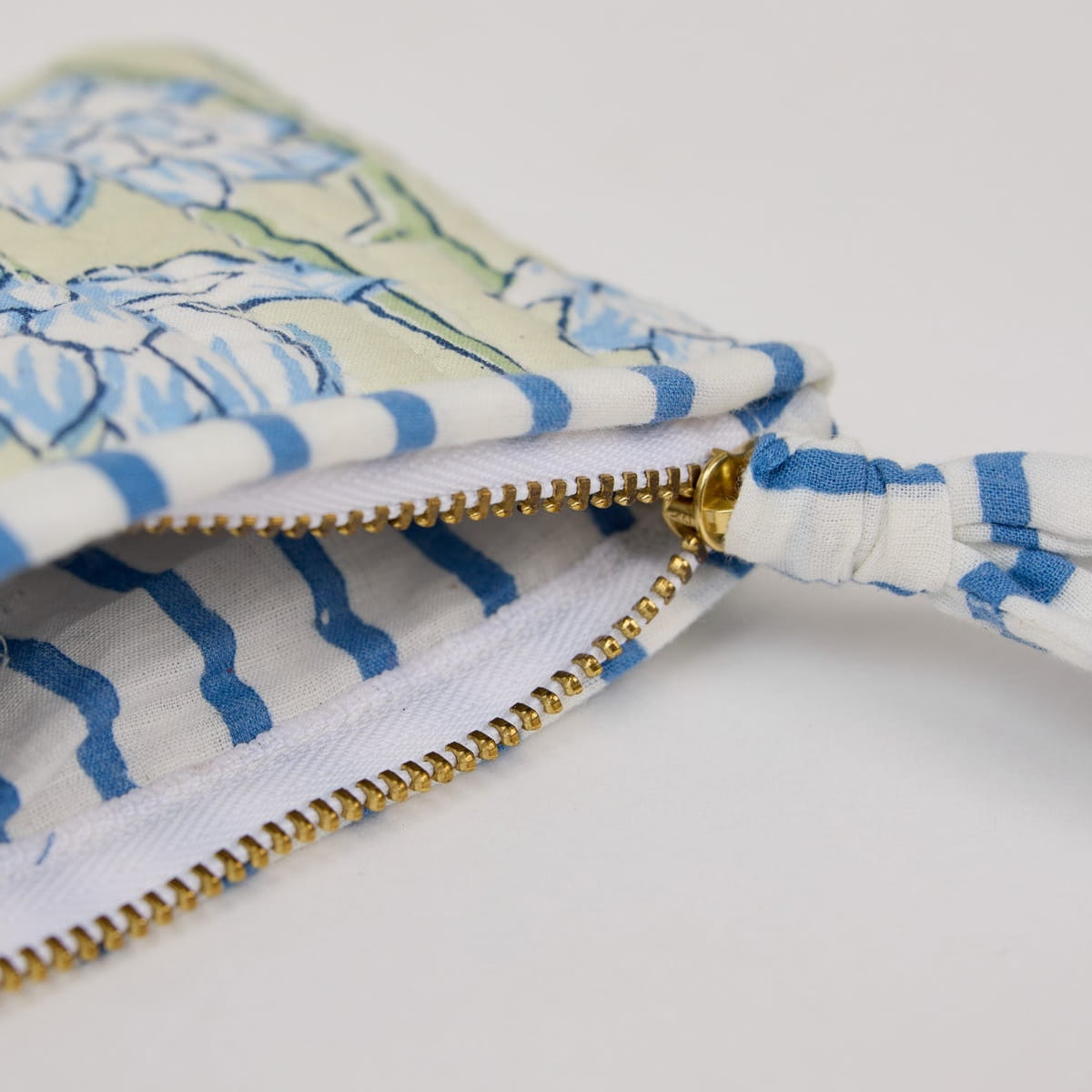 Paper Mirchi Organic Cotton Pouch Set - Floral Indigo (2 pcs) - product shown up close.