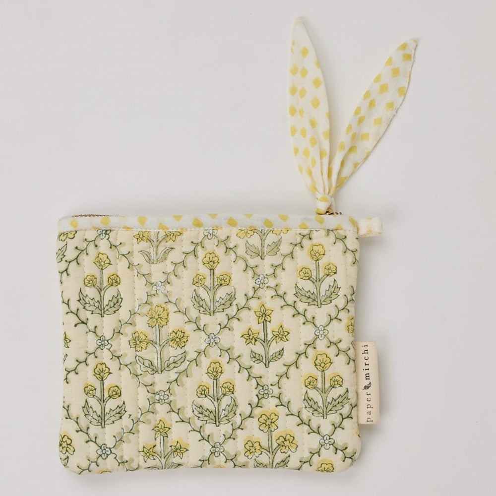 Paper Mirchi Organic Cotton Pouch Set - Floral Buttercream (2 pcs) - product shown on white background. 