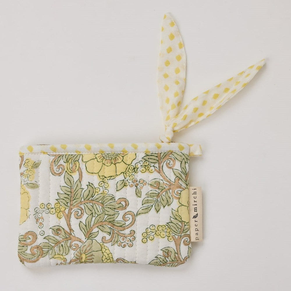 Paper Mirchi Organic Cotton Pouch Set - Floral Buttercream (2 pcs) - product shown on white background.