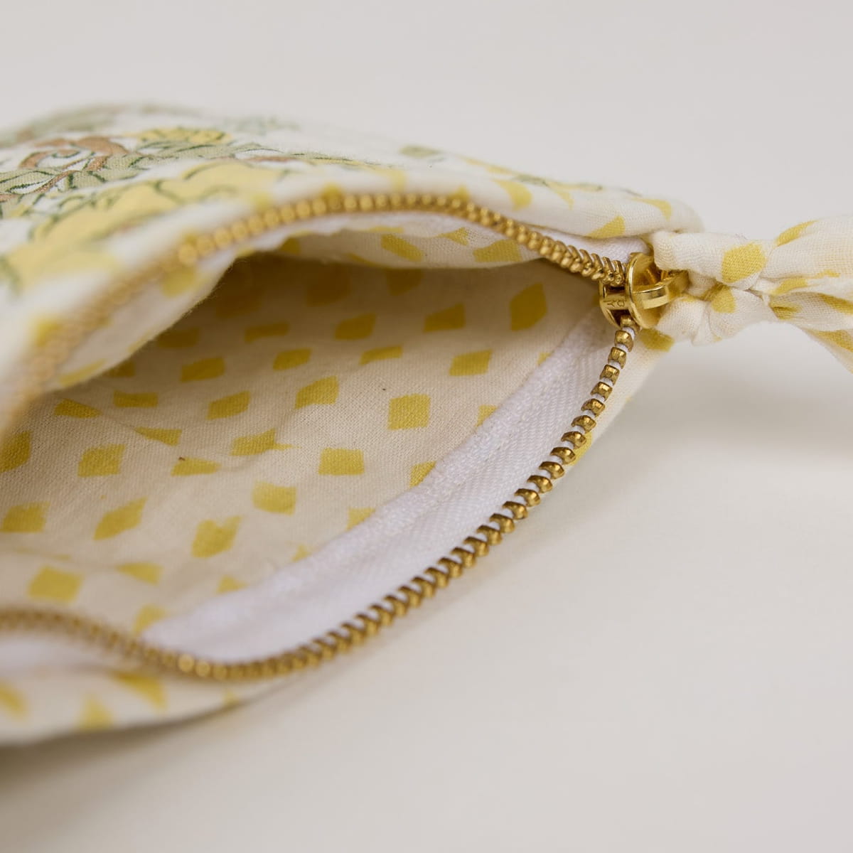 Paper Mirchi Organic Cotton Pouch Set - Floral Buttercream (2 pcs) - product shown up close.
