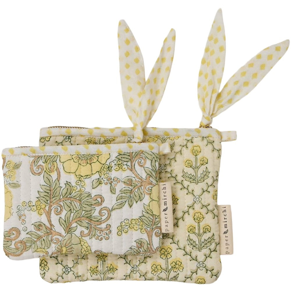 Paper Mirchi Organic Cotton Pouch Set - Floral Buttercream (2 pcs)