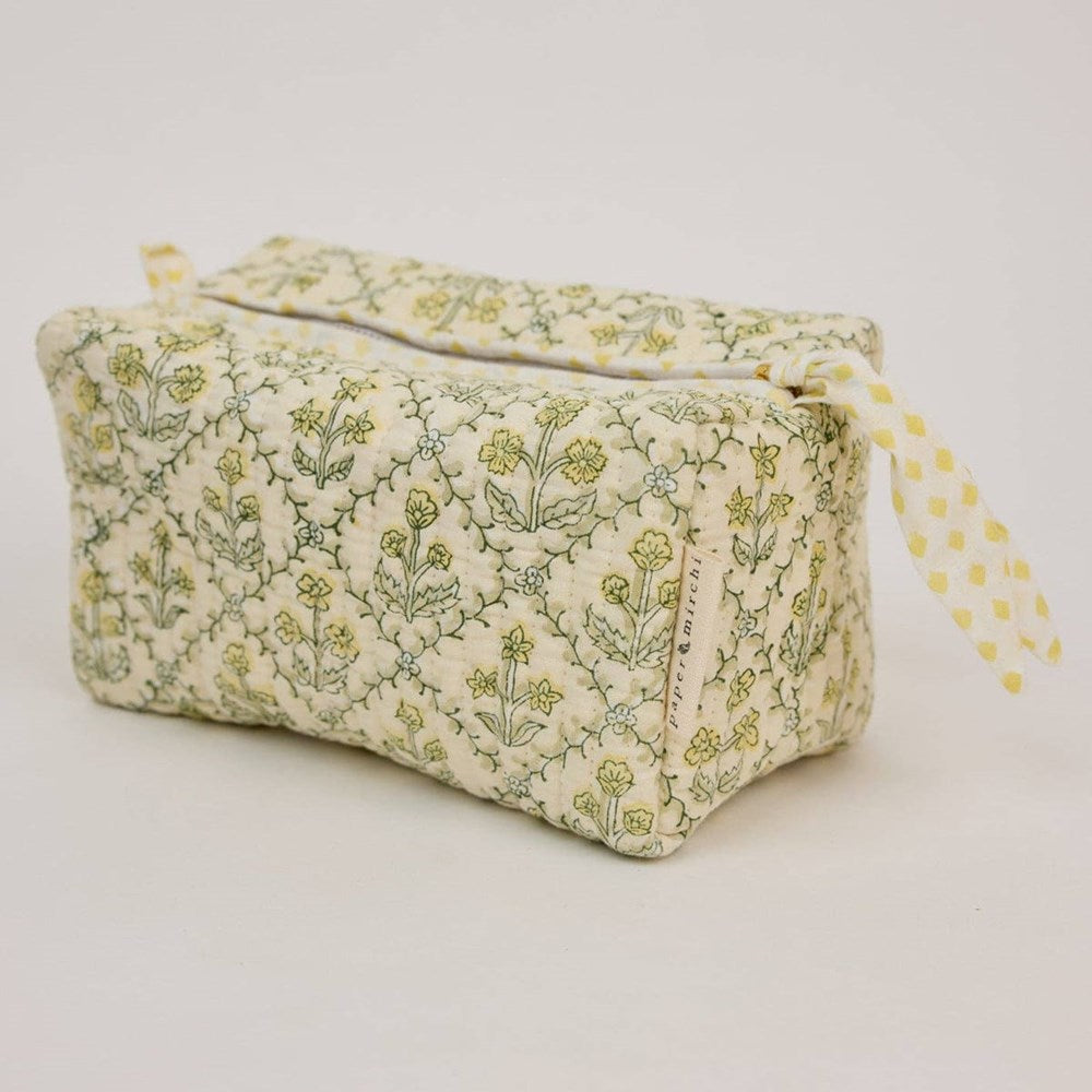 Paper Mirchi Organic Cotton Toiletry Bag - Floral Buttercream (1 pc) - product shown on white background. 