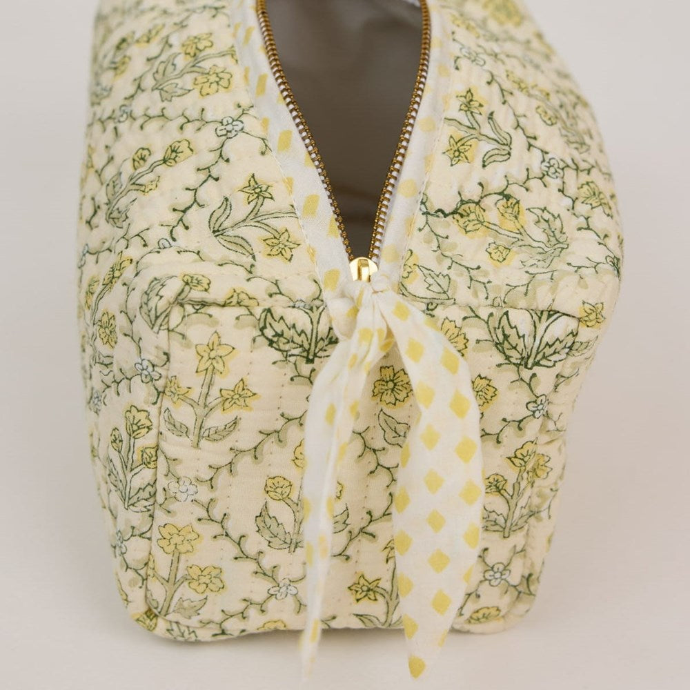 Paper Mirchi Organic Cotton Toiletry Bag - Floral Buttercream (1 pc) - product shown open. 