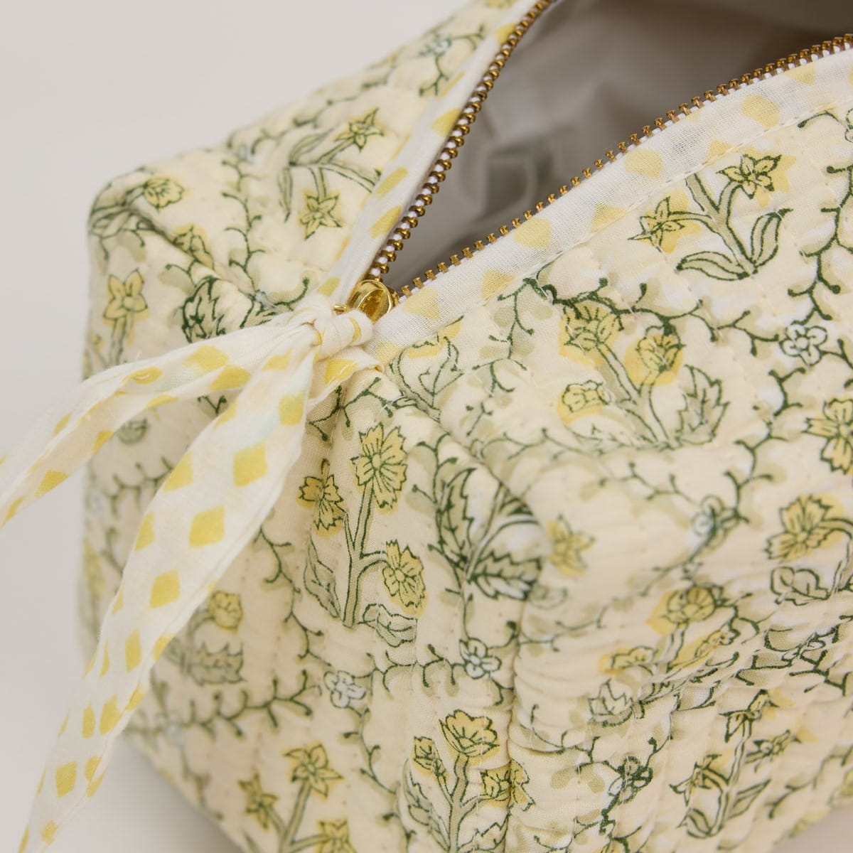 Paper Mirchi Organic Cotton Toiletry Bag - Floral Buttercream (1 pc) - product shown up close.