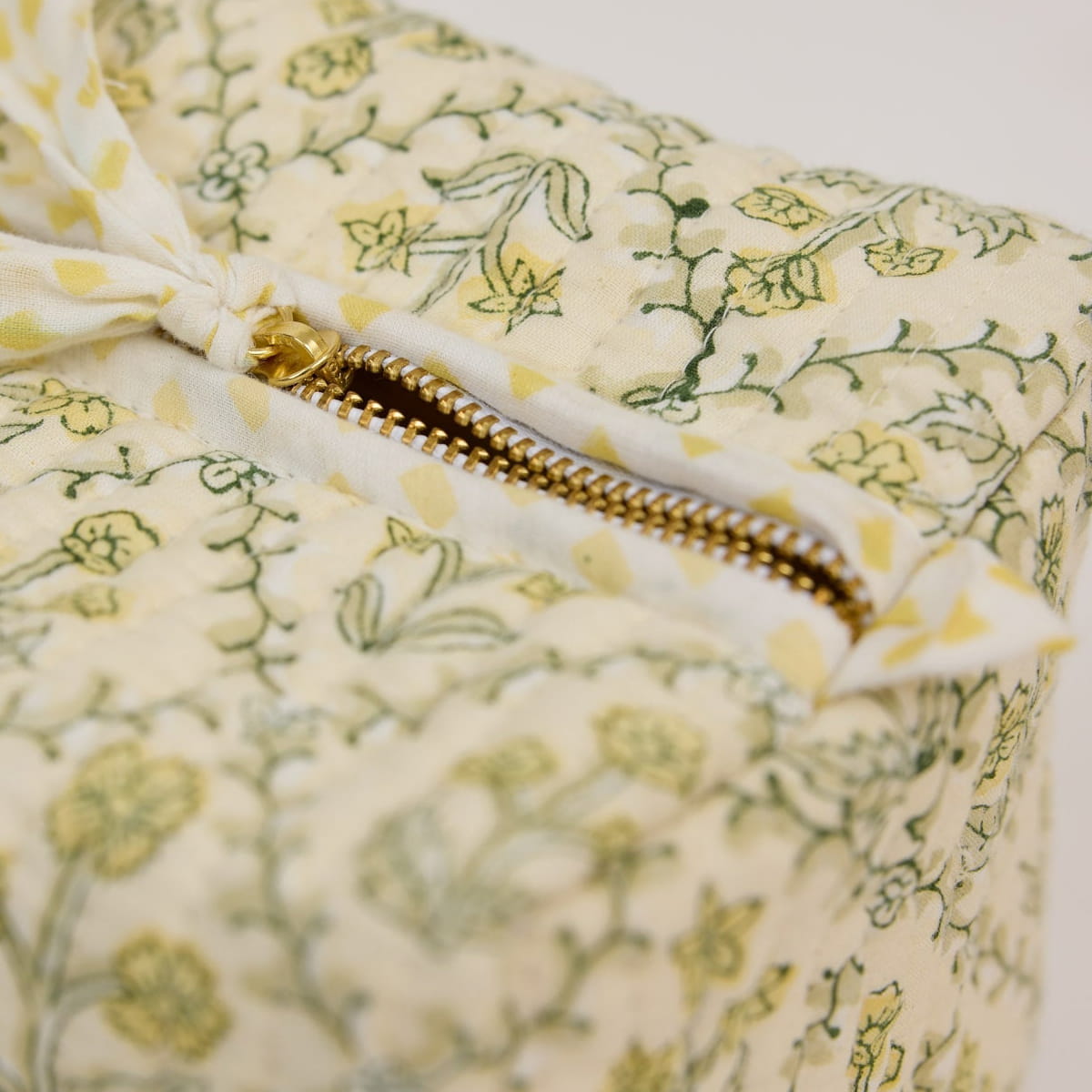 Paper Mirchi Organic Cotton Toiletry Bag - Floral Buttercream (1 pc) - product shown up close.