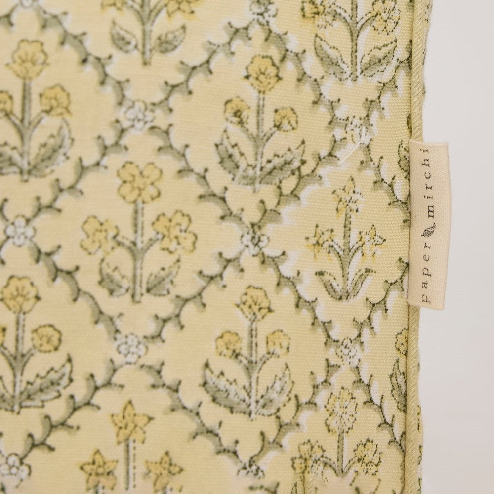 Paper Mirchi Organic Cotton Tote Bag - Floral Buttercream (1 pc) - product shown up close. 