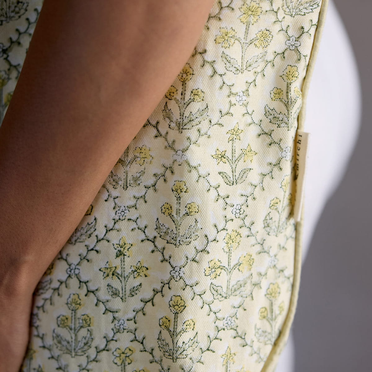 Paper Mirchi Organic Cotton Tote Bag - Floral Buttercream (1 pc) - product shown up close.