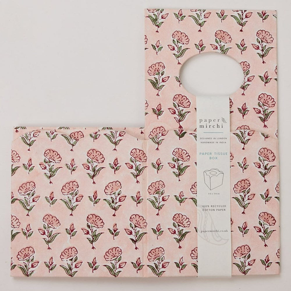 Paper Mirchi Tissue Box - Ditsy Floral Blush (1 pc) - product shown on white background. 
