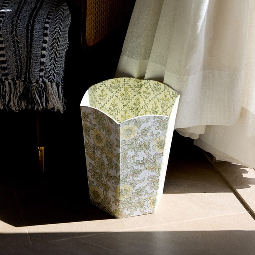 Paper Mirchi Waste Paper Basket - Wild Rose Buttercream (1 pc) - product shown on floor. 