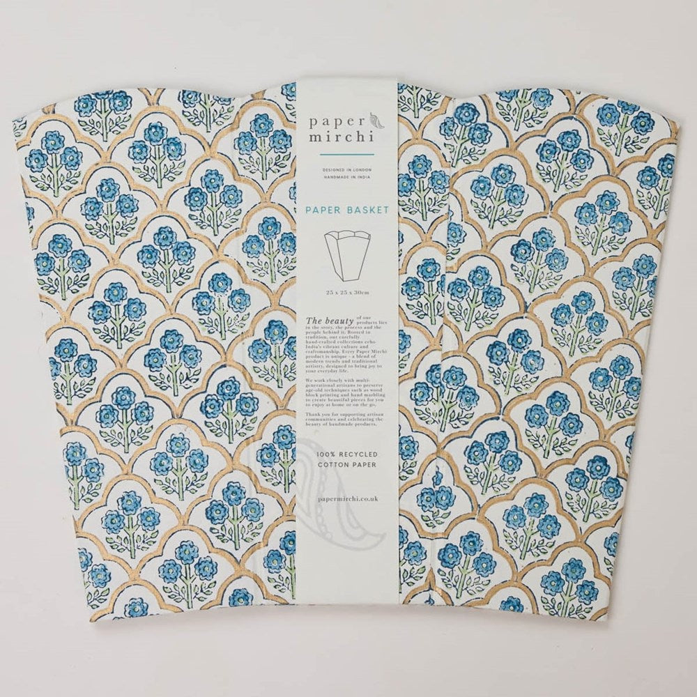 Paper Mirchi Waste Paper Basket - Trellis Indigo (1 pc) - product shown on white background.