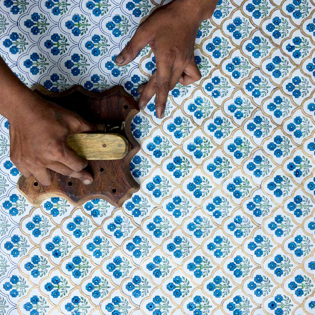 Paper Mirchi Waste Paper Basket - Trellis Indigo (1 pc) - product shown being produced. 