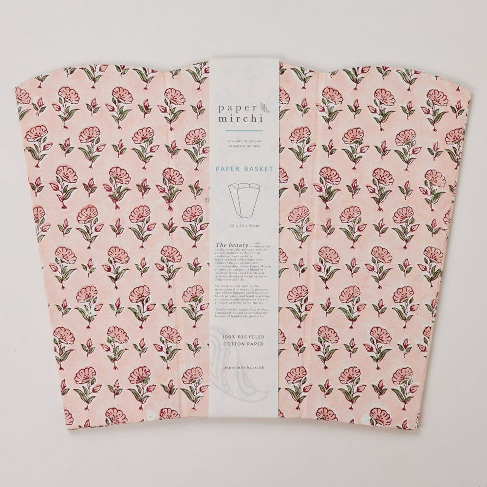 Paper Mirchi Waste Paper Basket - Ditsy Floral Blush (1 pc) - product shown on white background. 