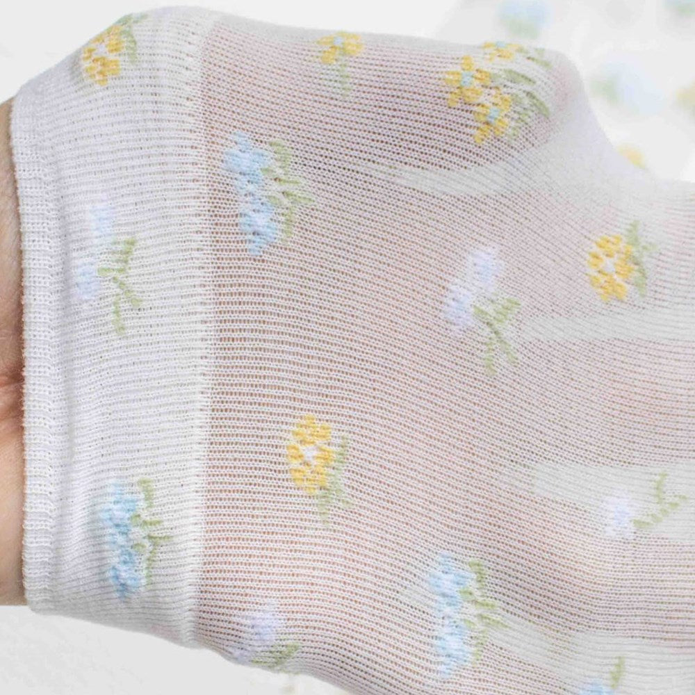 Tiepology Floral Cotton Crew Socks - Ivory (1 pair) - product shown up close.