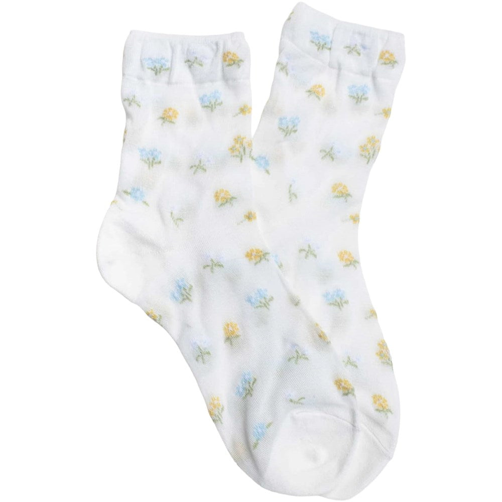Tiepology Floral Cotton Crew Socks - Ivory (1 pair)