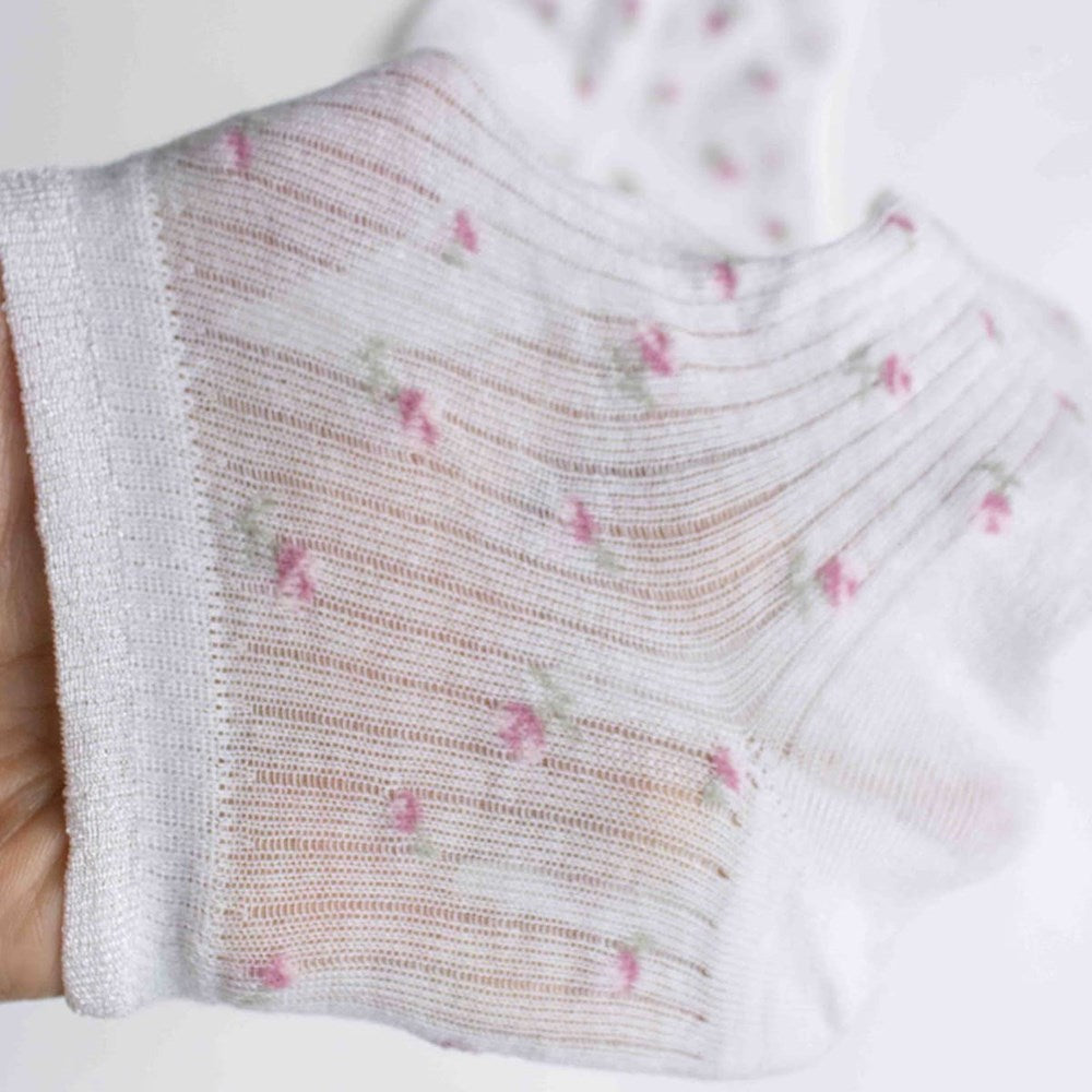 Tiepology Blossom Breeze Sheer Floral Socks - Ivory (1 pair) - product shown up close.