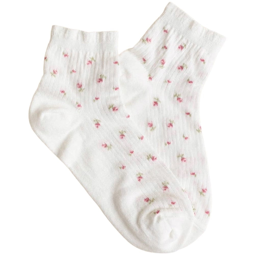 Tiepology Blossom Breeze Sheer Floral Socks - Ivory (1 pair)