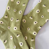 Tiepology Daisy Dot Crew Socks - Green (1 pair) - product shown up close.