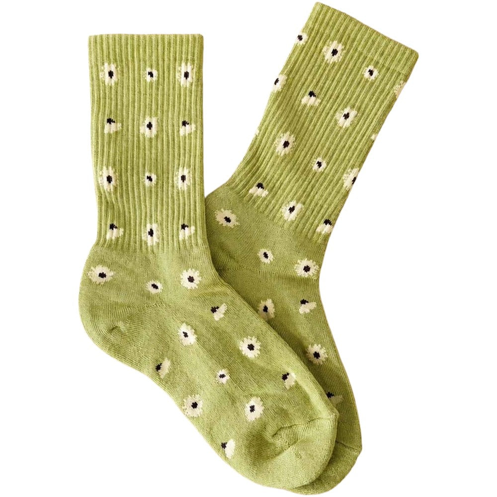 Tiepology Daisy Dot Crew Socks - Green (1 pair)