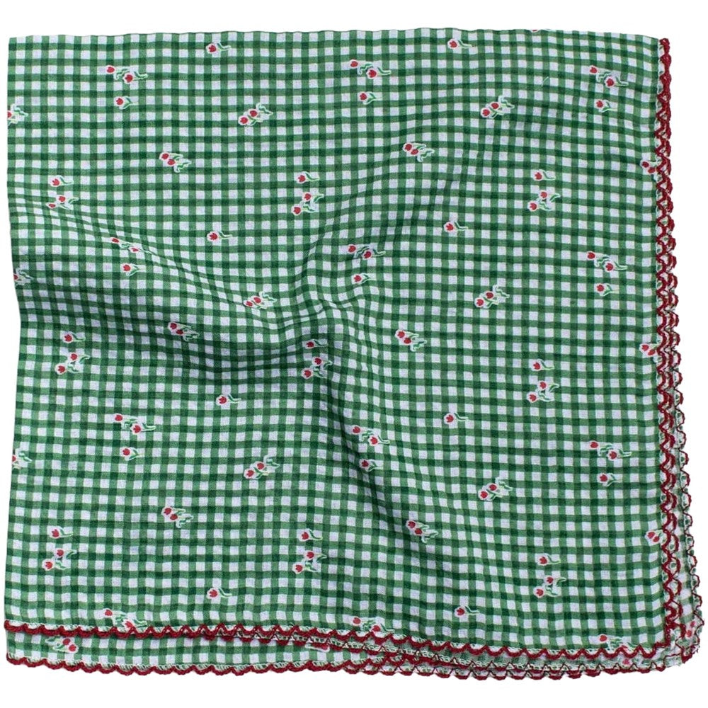 Tiepology Gingham Floral Cotton Blend Scarf - Green (1 pc)