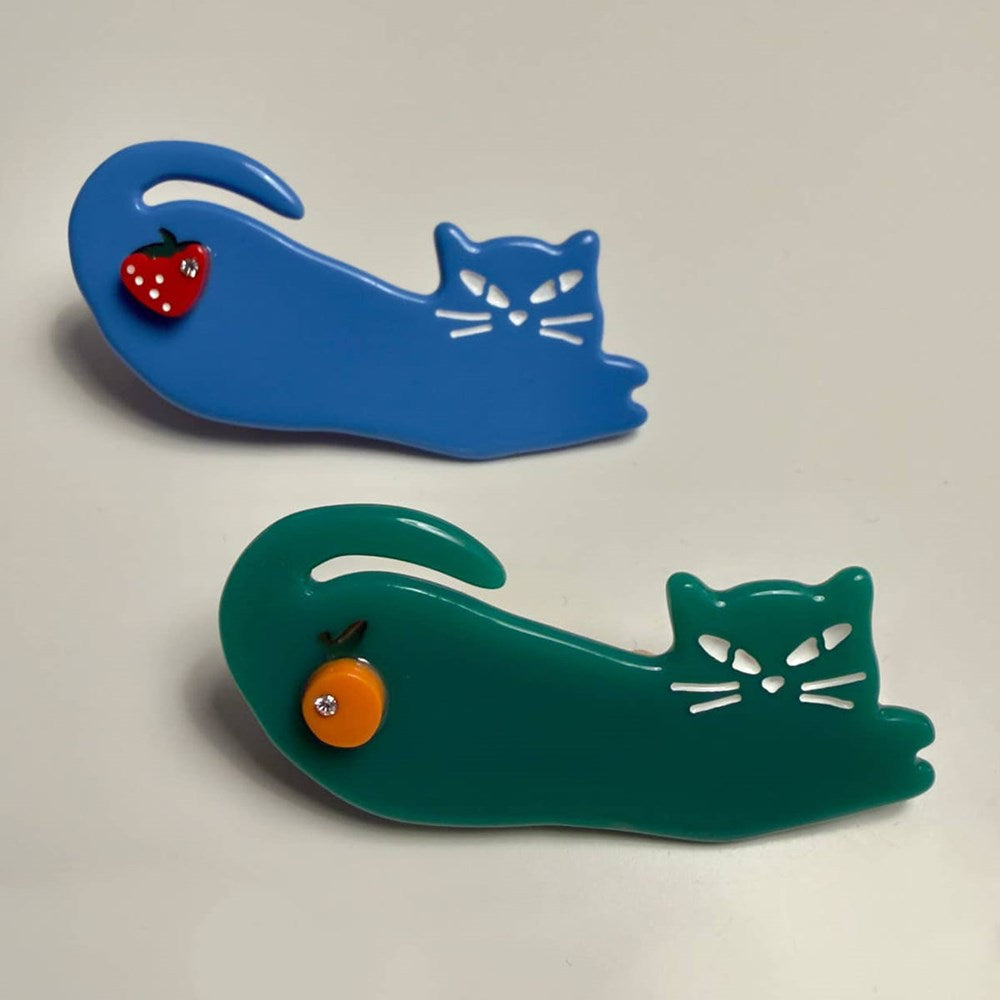 Centinelle Fruit Cats Hair Clip Duo (2 pcs) - product shown on creme background. 