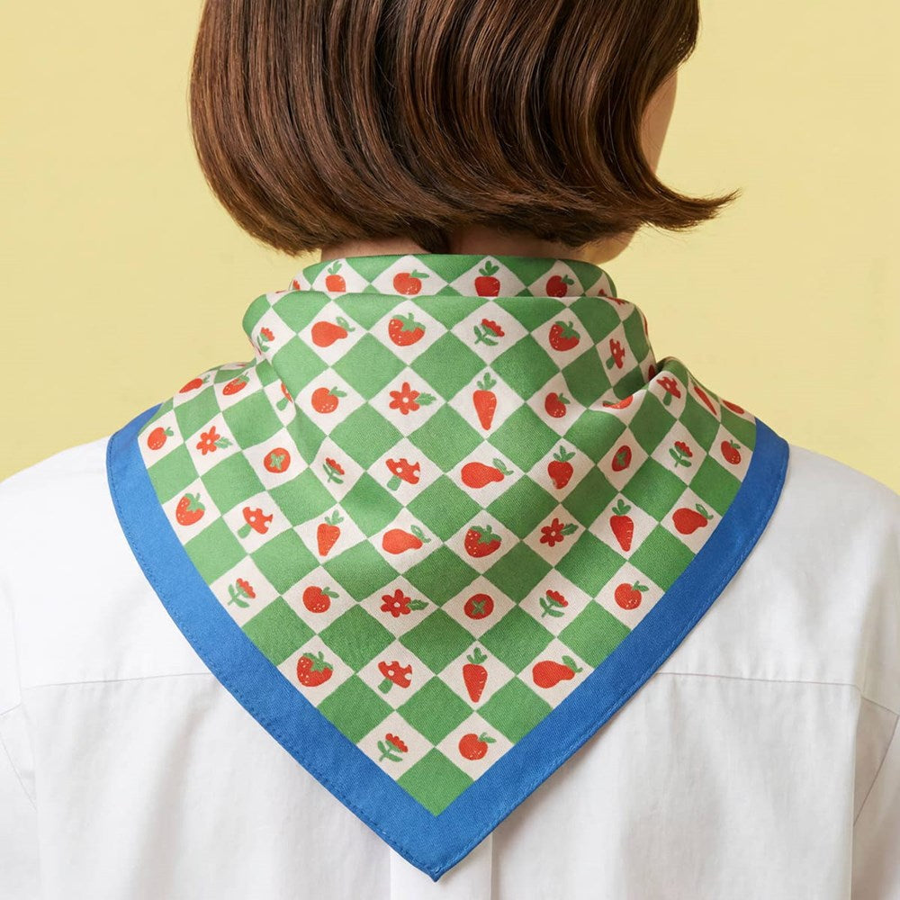 Centinelle Green Checkers Cotton Bandana (1 pc) - product shown on model. 