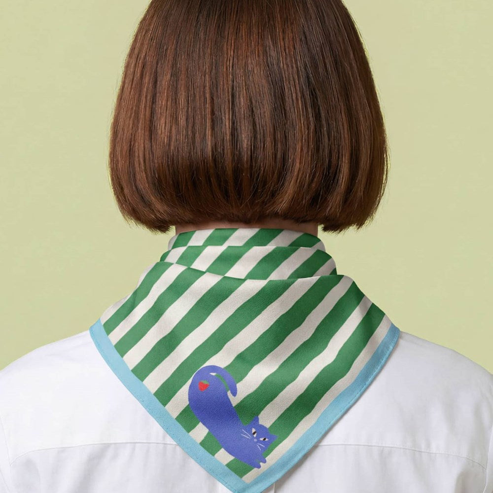 Centinelle Blue Cat Stripes Cotton Bandana (1 pc) - product shown modeled.
