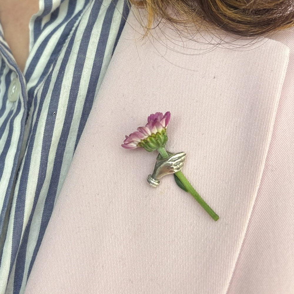 Rachel Pfeffer A Hand Holding Flower Lapel Pin - Sterling Silver (1 pc)