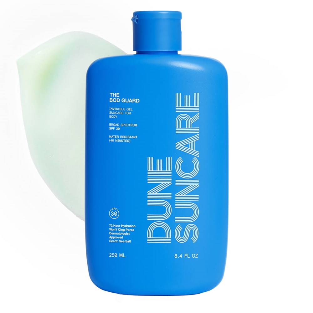 DUNE Suncare The Bod Guard (250 ml) - product shown with swatch. 