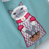 Kusuguru Embroidered Cat Nylon Shoulder Bag - Blue (1 pc) - product shown up close.