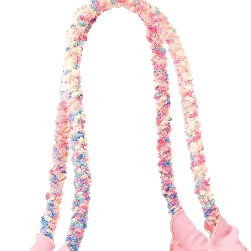Kusuguru Embroidered Cat Nylon Shoulder Bag - Pink (1 pc) - product straps shown. 