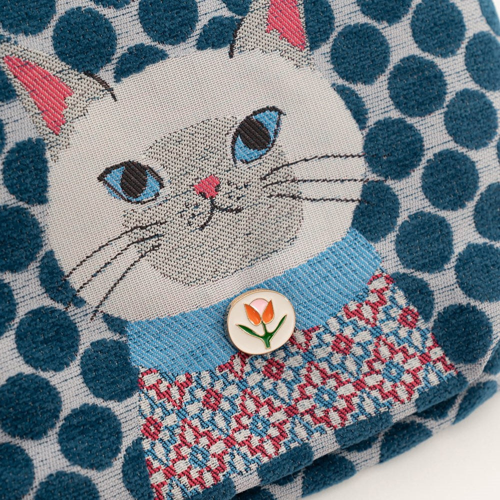 Kusuguru Honey Bean Princess Jacquard Pouch - Blue (1 pc) - product shown up close.