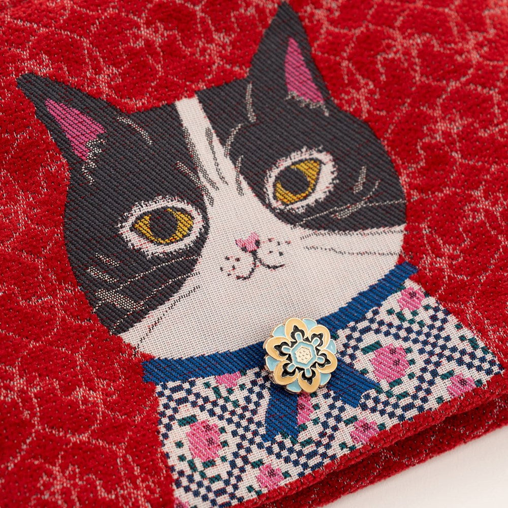 Kusuguru Honey Bean Princess Jacquard Pouch - Red (1 pc) - product shown up close.