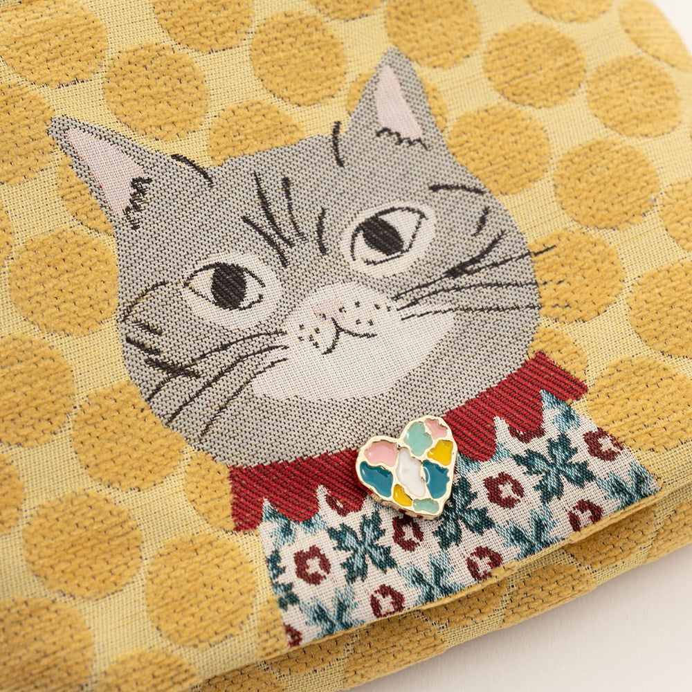 Kusuguru Honey Bean Princess Jacquard Pouch - Yellow (1 pc) - product shown up close.