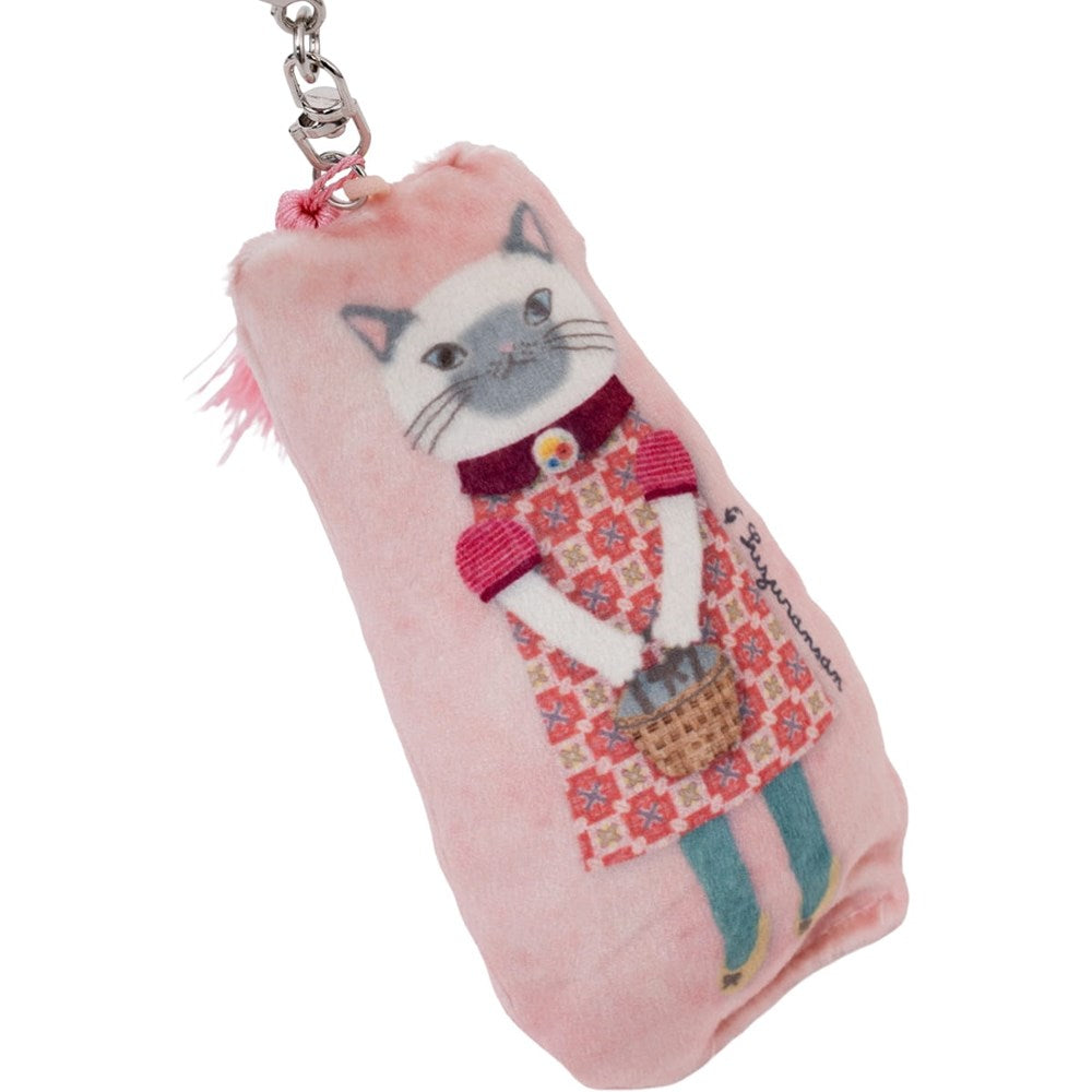 Kusuguru Cat Puffed Fabric Keychain With Tassel - Pink (1 pc)