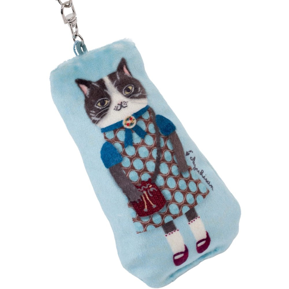 Kusuguru Cat Puffed Fabric Keychain With Tassel - Blue (1 pc)