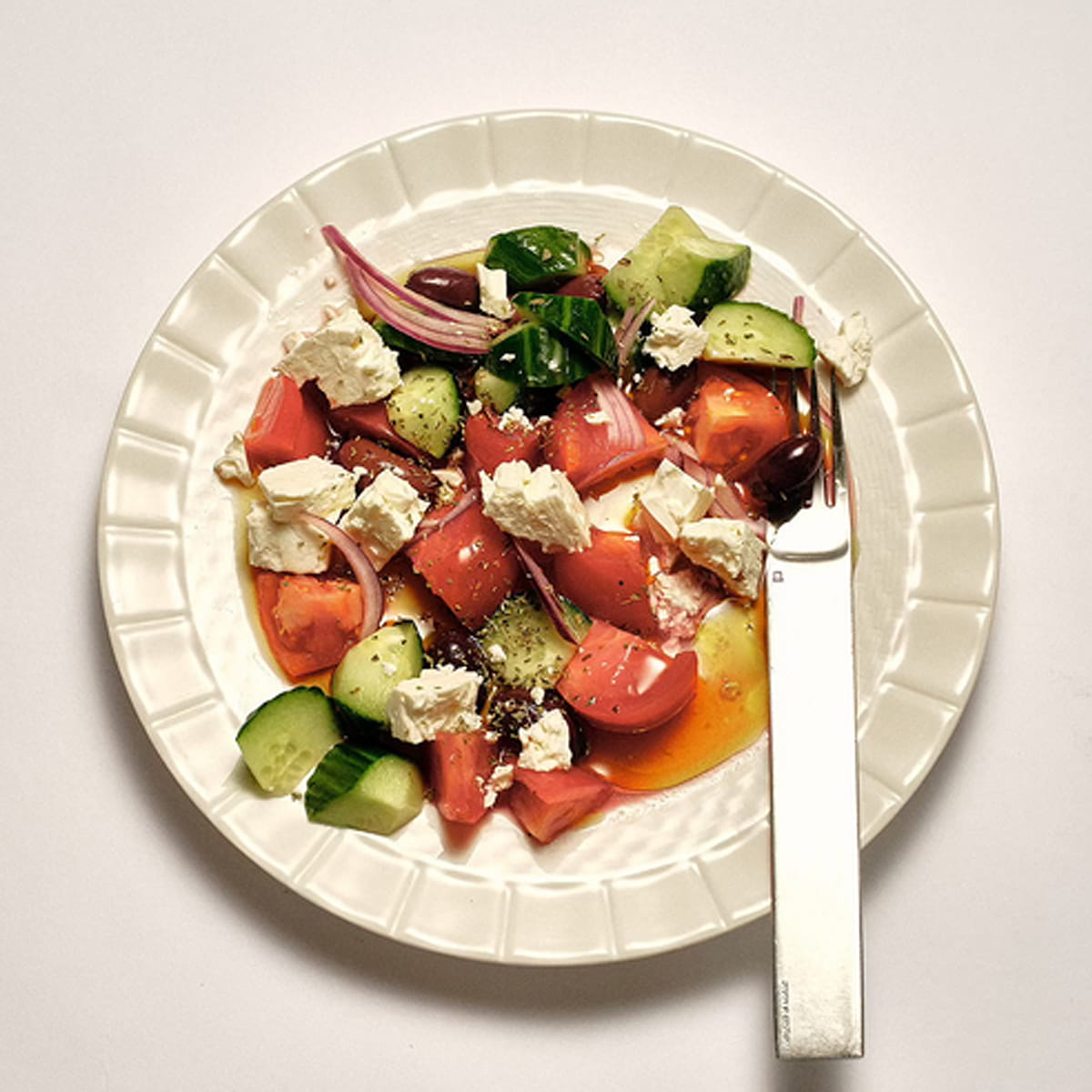 Flamingo Estate Sunny Side Up Recipe Book (1 pc) - greek salad shown top down. 