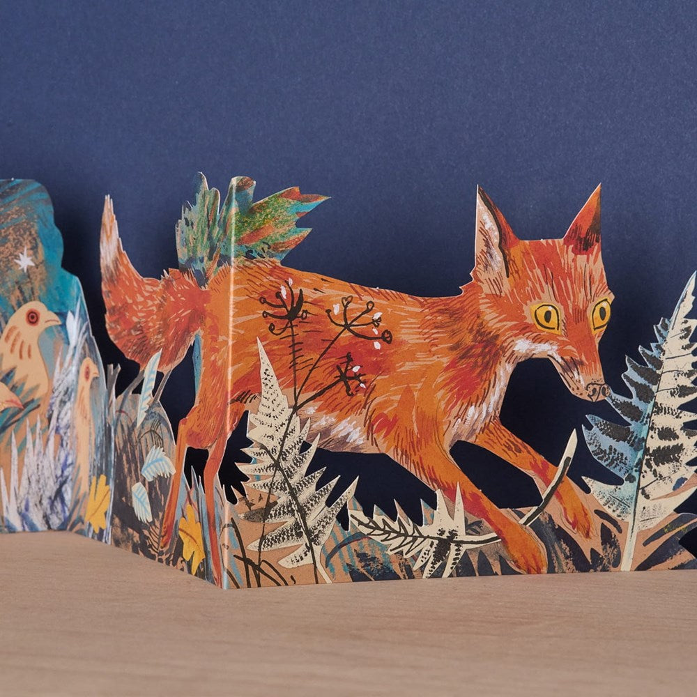 Art Angels Three Fold Fox Die Cut Card (1 pc) - product shown on counter.